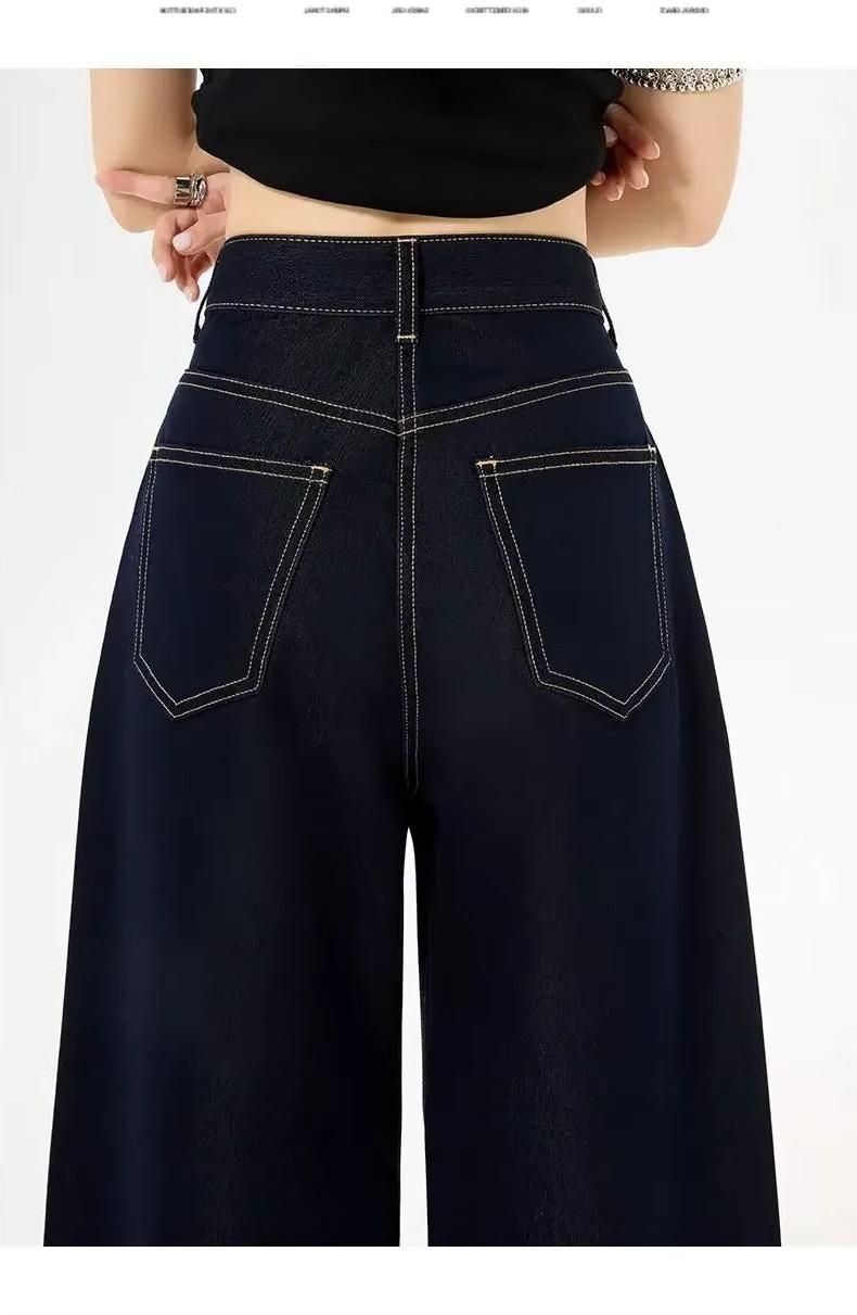 Wide Leg Denim Jeans with Contrast Stitching for Casual Wear - Comfortable and Stylish Fit