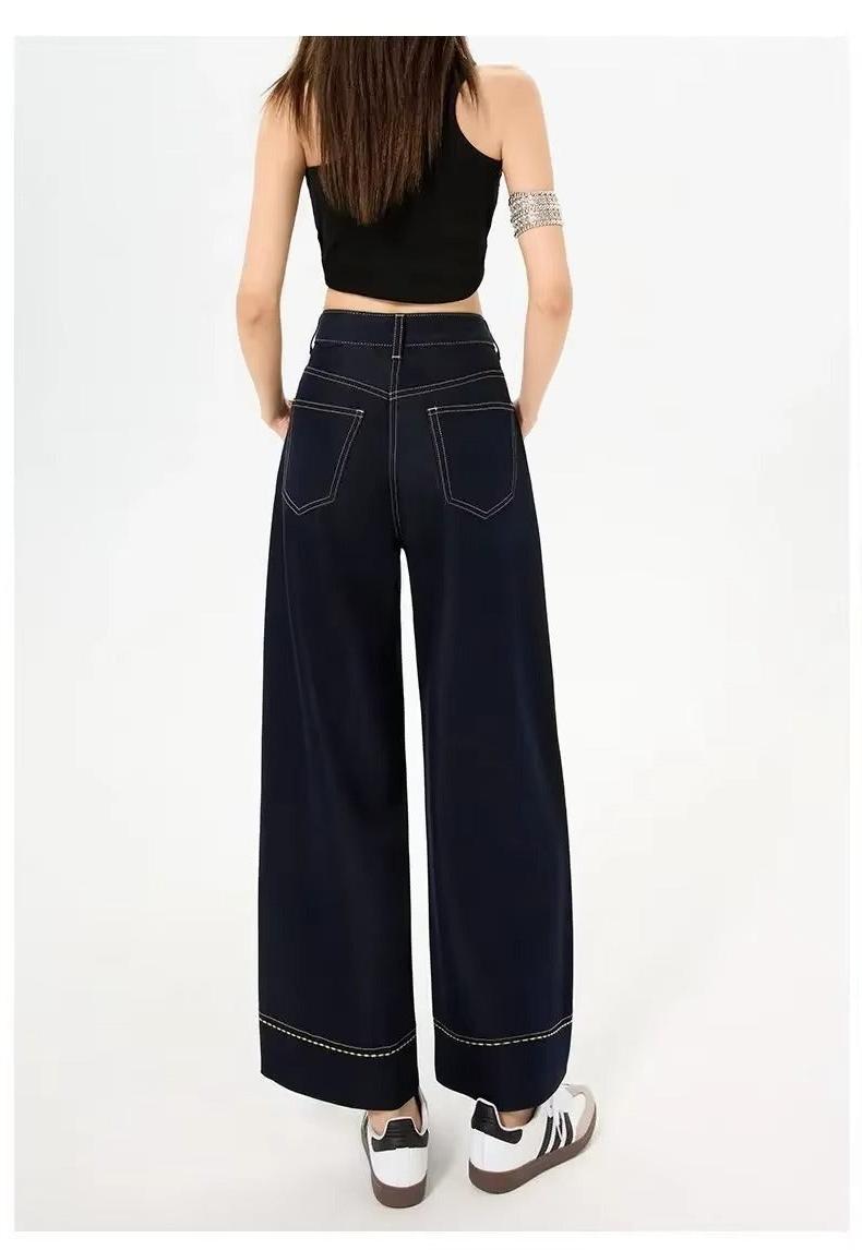 Wide Leg Denim Jeans with Contrast Stitching for Casual Wear - Comfortable and Stylish Fit