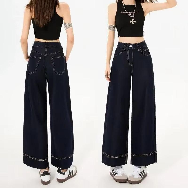 Wide Leg Denim Jeans with Contrast Stitching for Casual Wear - Comfortable and Stylish Fit