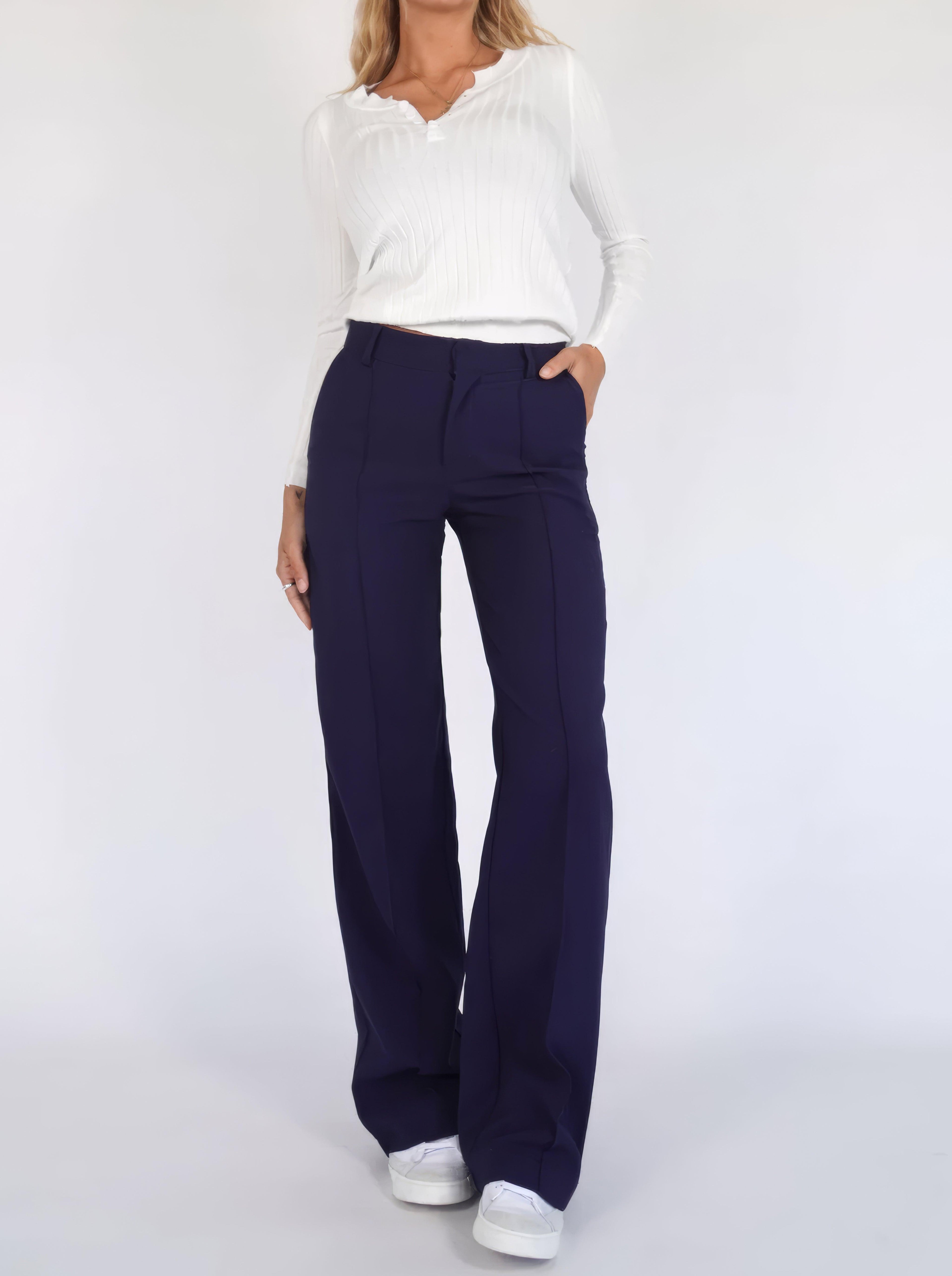 Wide-Leg High-Waisted Trousers for Women - Casual Cotton Pants for Everyday Wear