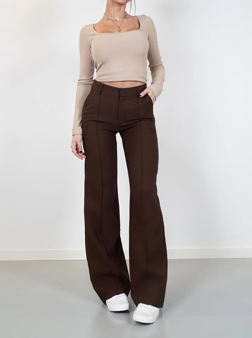Wide-Leg High-Waisted Trousers for Women - Casual Cotton Pants for Everyday Wear