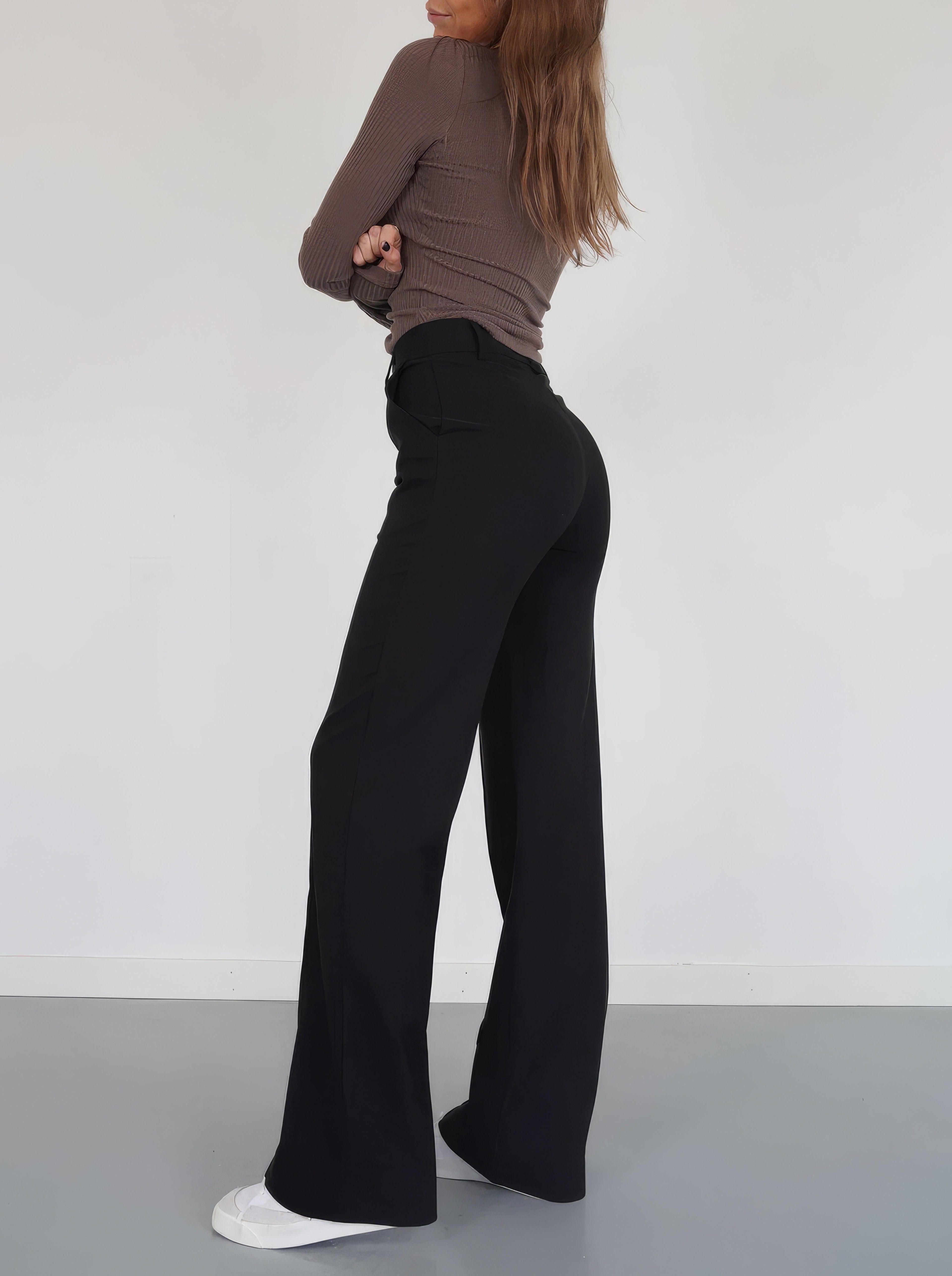 Wide-Leg High-Waisted Trousers for Women - Casual Cotton Pants for Everyday Wear