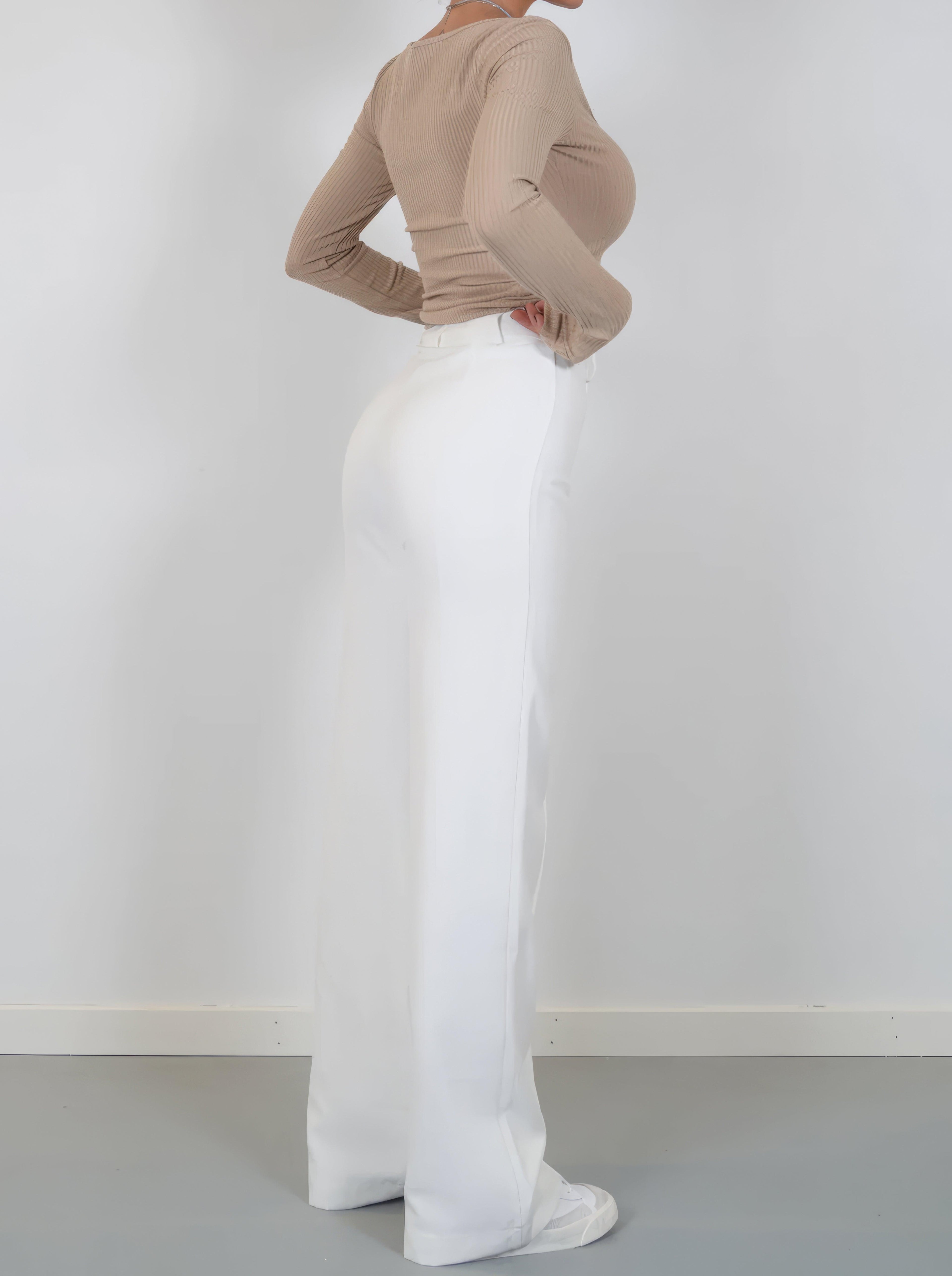 Wide-Leg High-Waisted Trousers for Women - Casual Cotton Pants for Everyday Wear