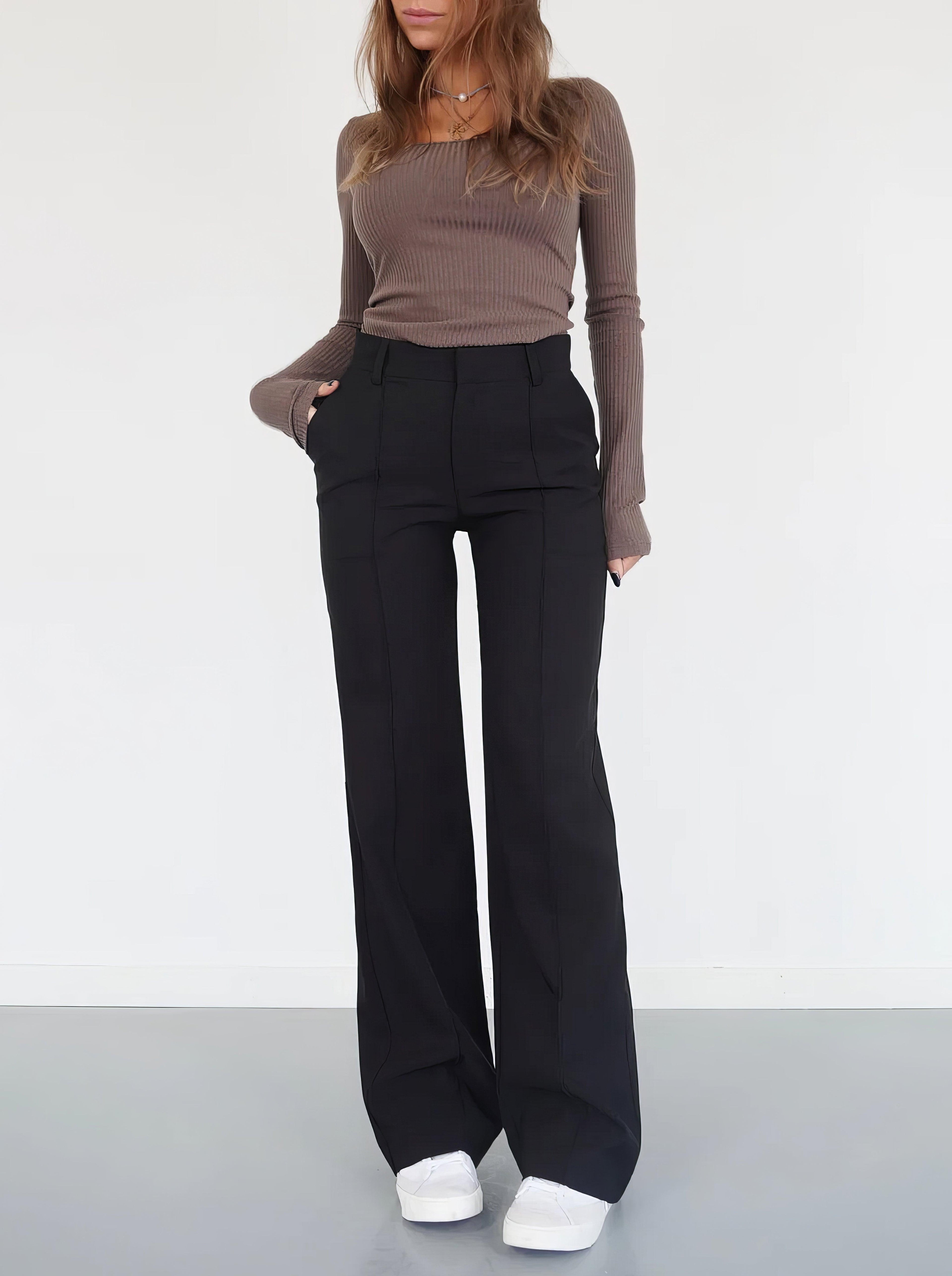 Wide-Leg High-Waisted Trousers for Women - Casual Cotton Pants for Everyday Wear
