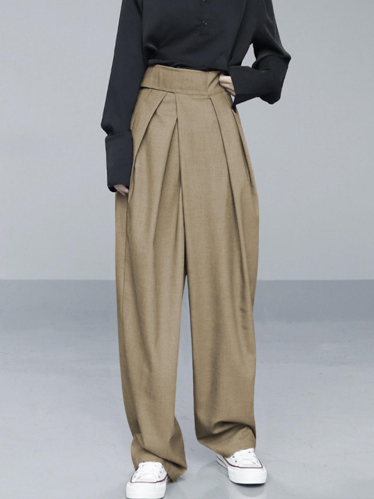 Wide Leg Pants with Velcro Waistband - Comfortable Casual Trousers for Everyday Wear