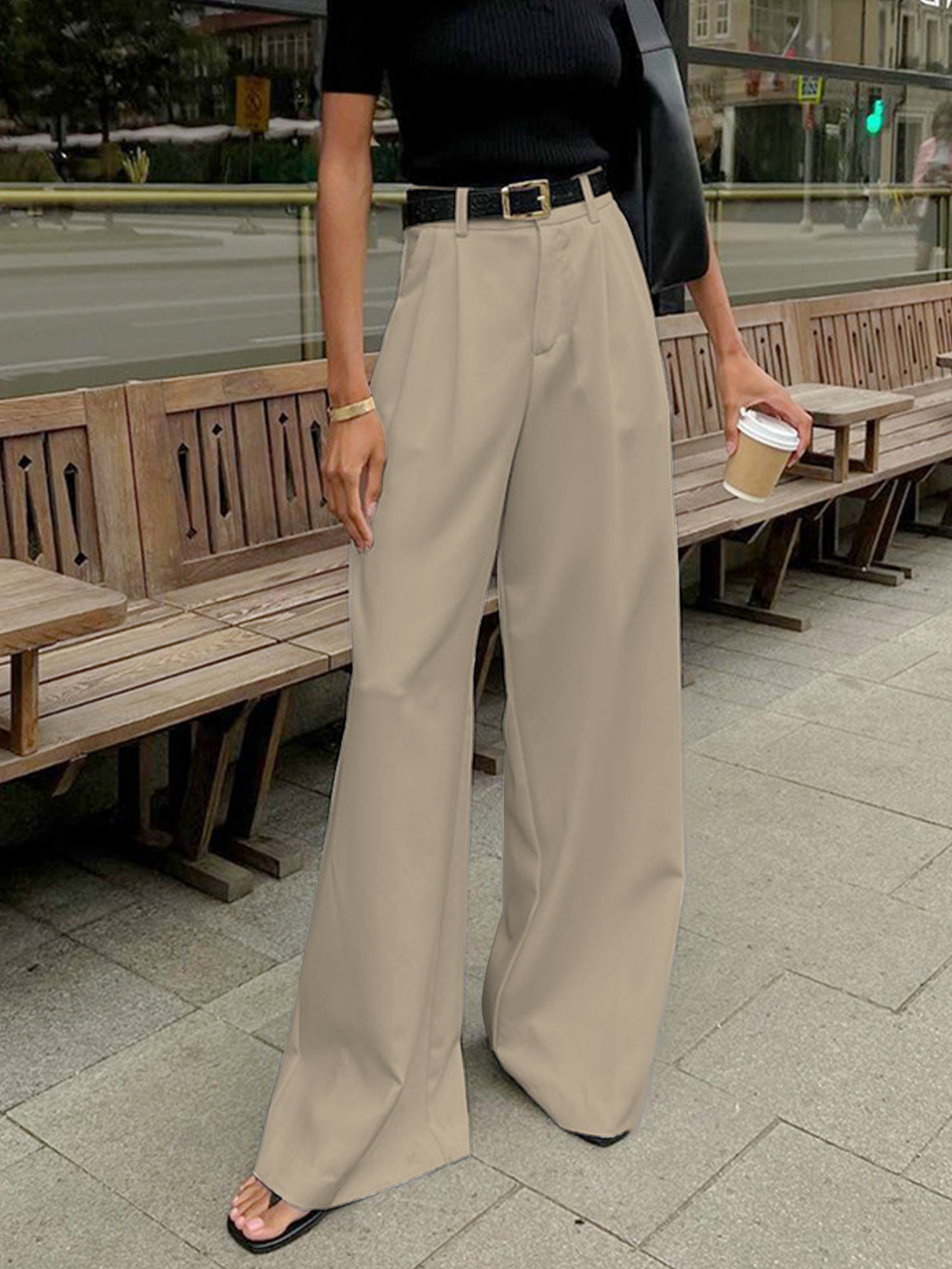 Wide-Leg Trousers for Women - Tailored Fit, Comfortable Fabric, Versatile Casual or Office Wear