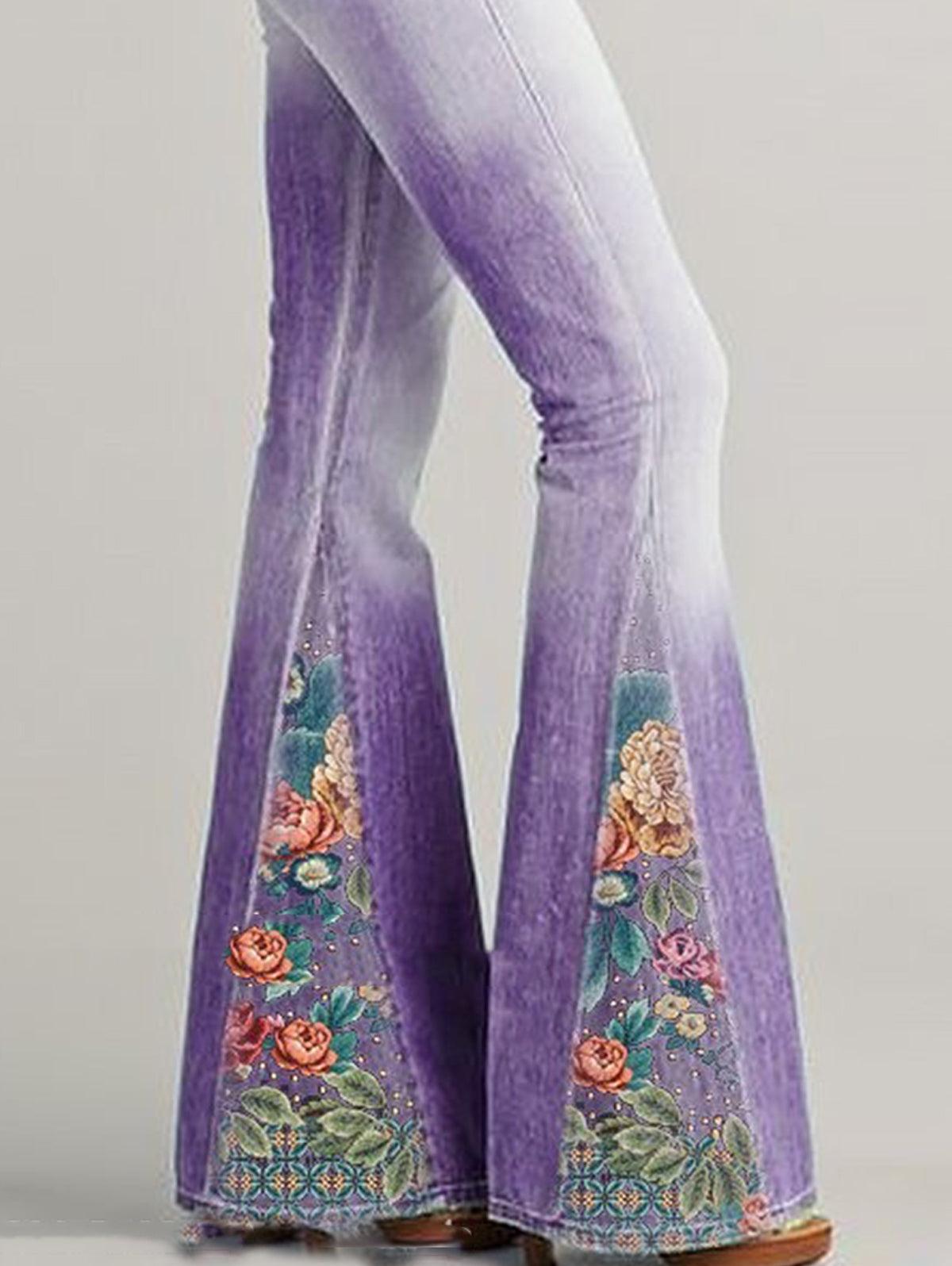 Women's Bootcut Denim Jeans with Floral Embroidery - Casual Everyday Wear - Stylish and Comfortable Fit