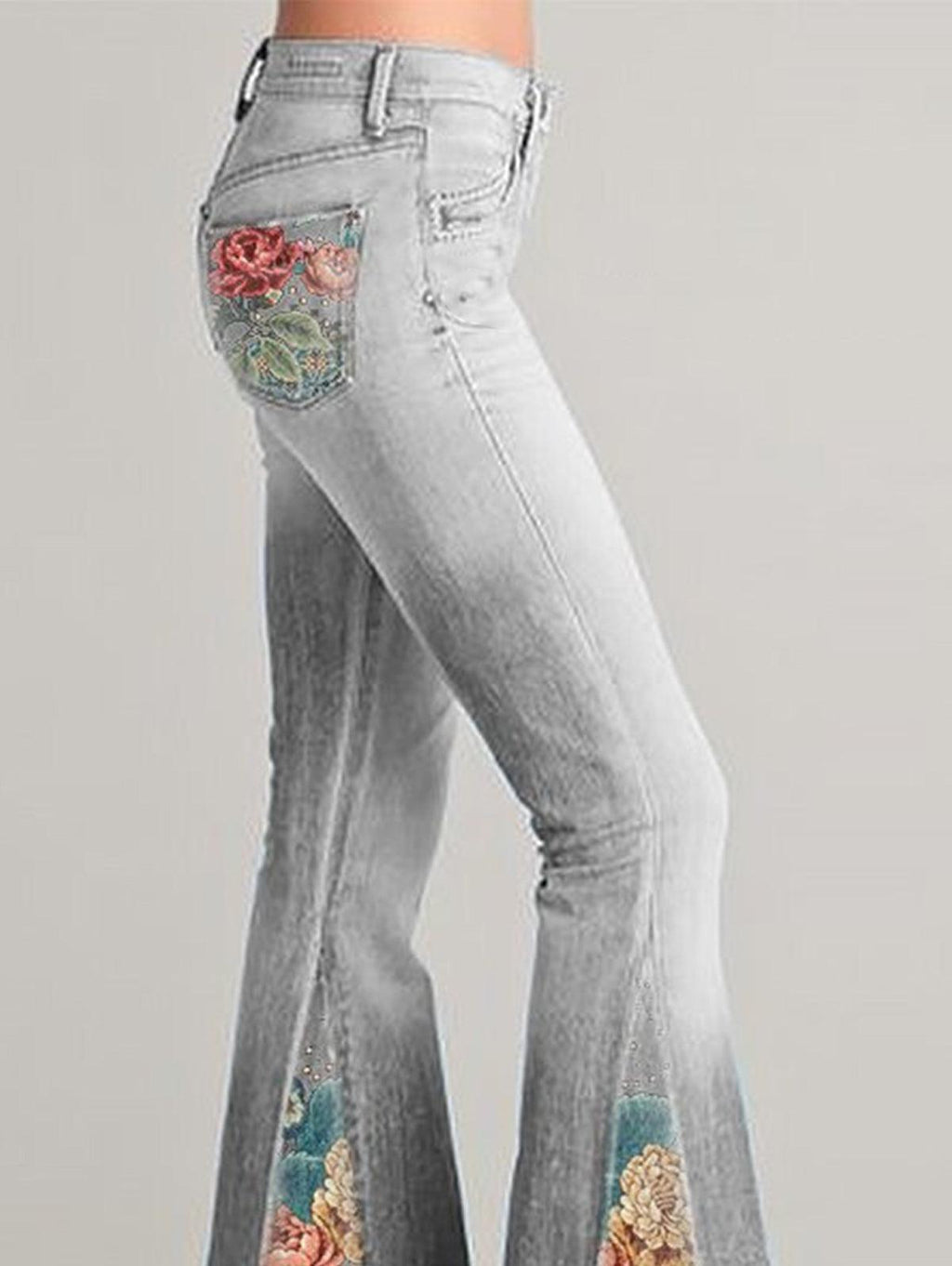Women's Bootcut Denim Jeans with Floral Embroidery - Casual Everyday Wear - Stylish and Comfortable Fit