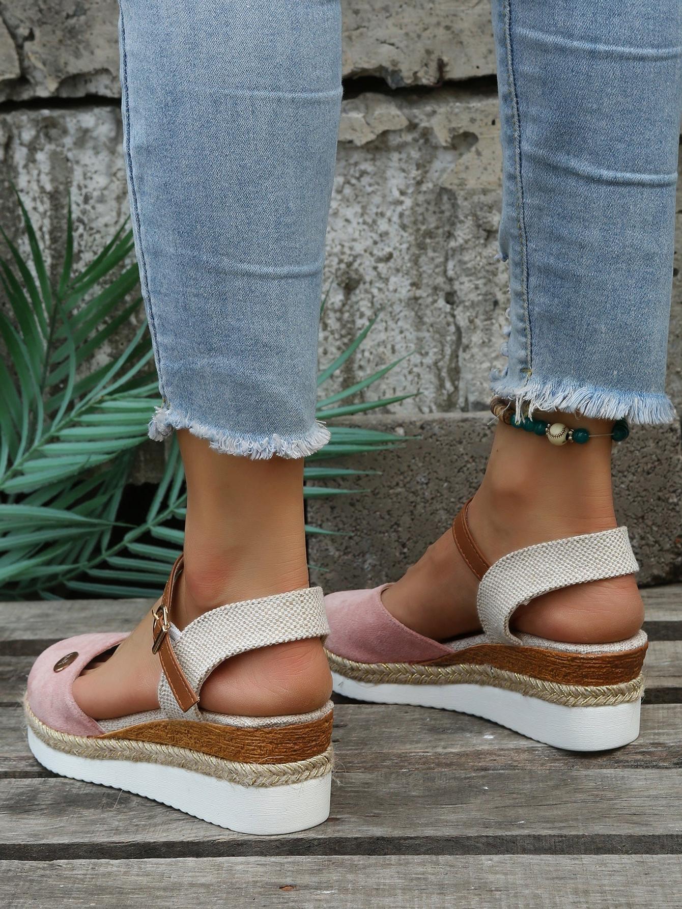 Women's Espadrille Sandals - Comfortable Canvas Slip-On Footwear for Casual Summer Outings