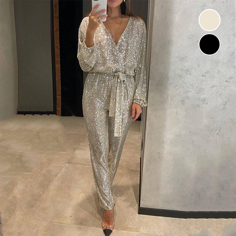 Women's Formal Jumpsuit - Elegant Fabric - Sleeveless Design - Perfect for Special Occasions