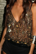 Women's Glitter Party Top with Pearls - Elegant Sparkling Design for Special Occasions