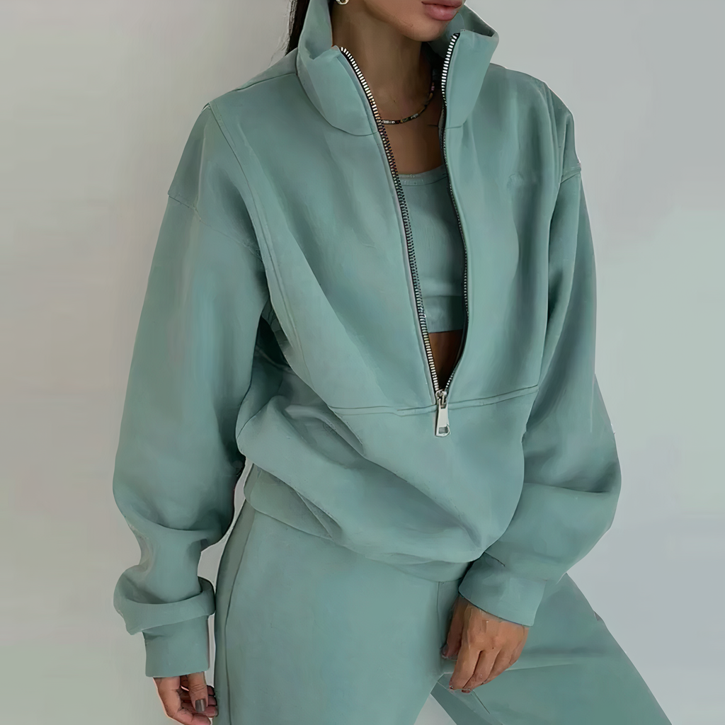 Women's Half-Zip Tracksuit Set - 2-Piece Athletic Outfit for Casual Wear and Exercise