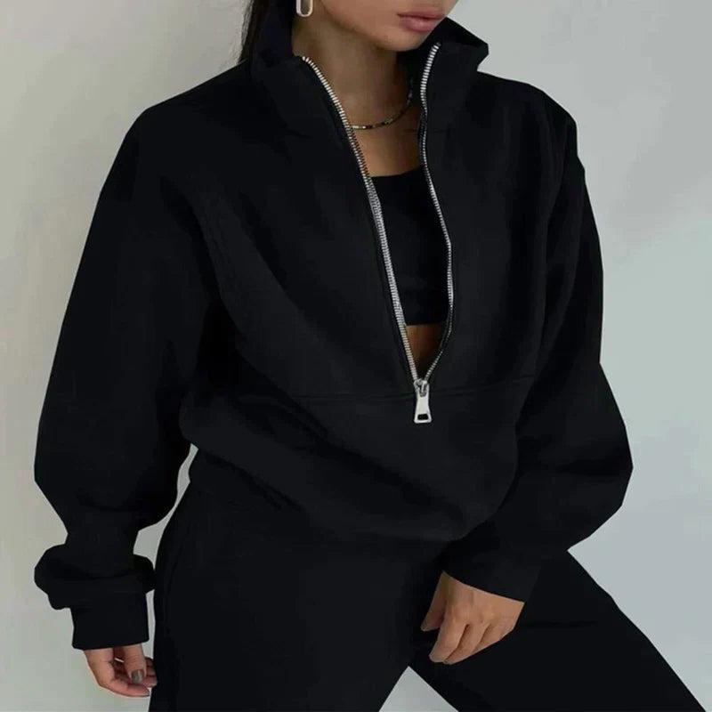 Women's Half-Zip Tracksuit Set - 2-Piece Athletic Outfit for Casual Wear and Exercise