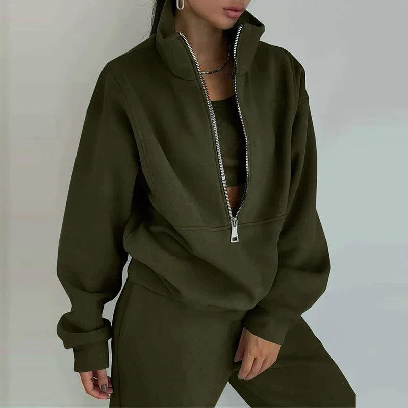 Women's Half-Zip Tracksuit Set - 2-Piece Athletic Outfit for Casual Wear and Exercise