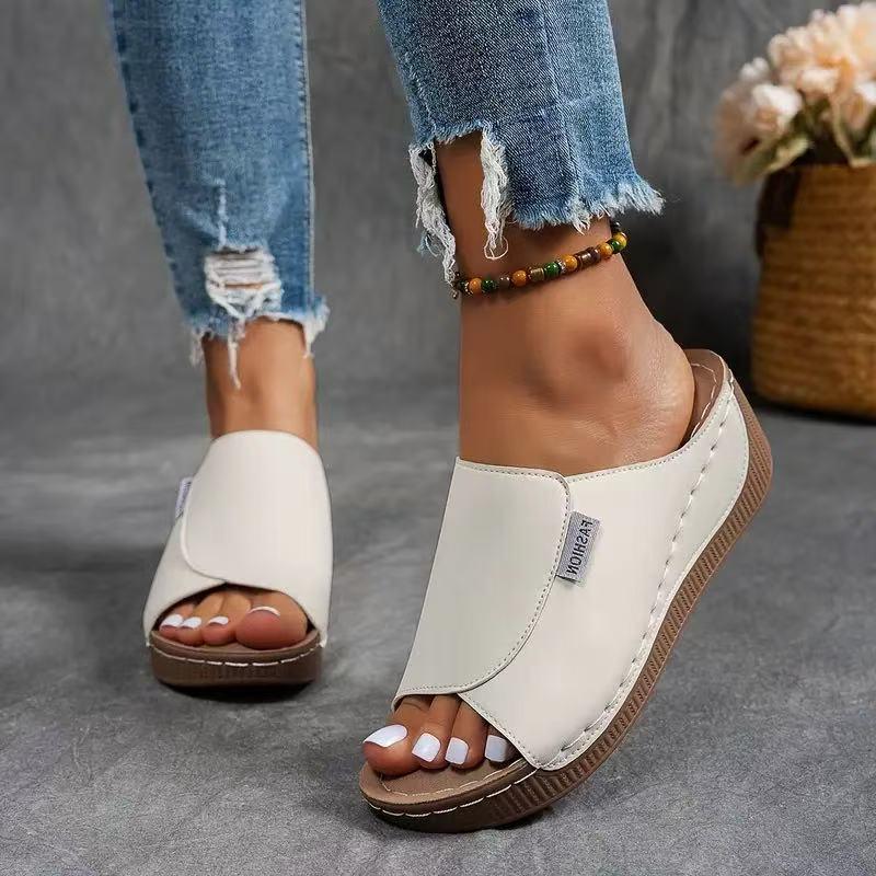 Women's Open Toe Slip-On Wedge Sandals - Comfortable Casual Footwear for Summer