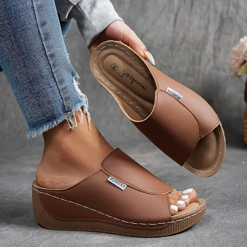Women's Open Toe Slip-On Wedge Sandals - Comfortable Casual Footwear for Summer