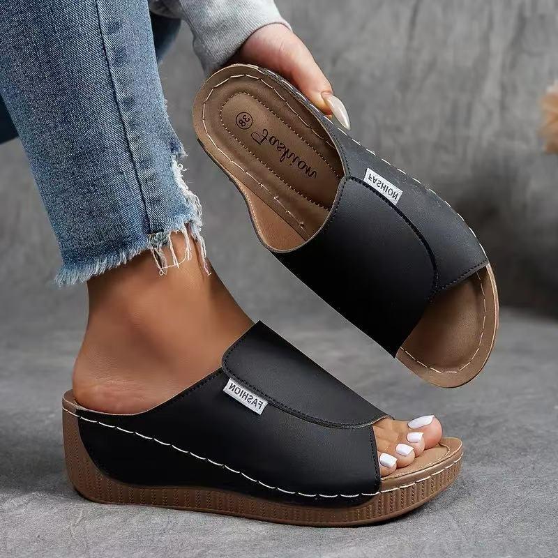 Women's Open Toe Slip-On Wedge Sandals - Comfortable Casual Footwear for Summer