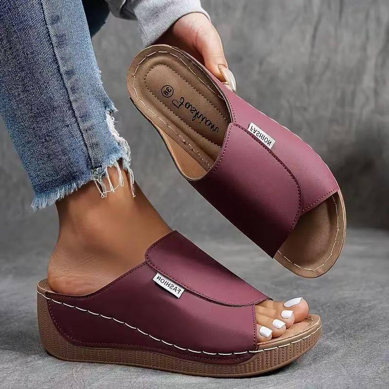 Women's Open Toe Slip-On Wedge Sandals - Comfortable Casual Footwear for Summer