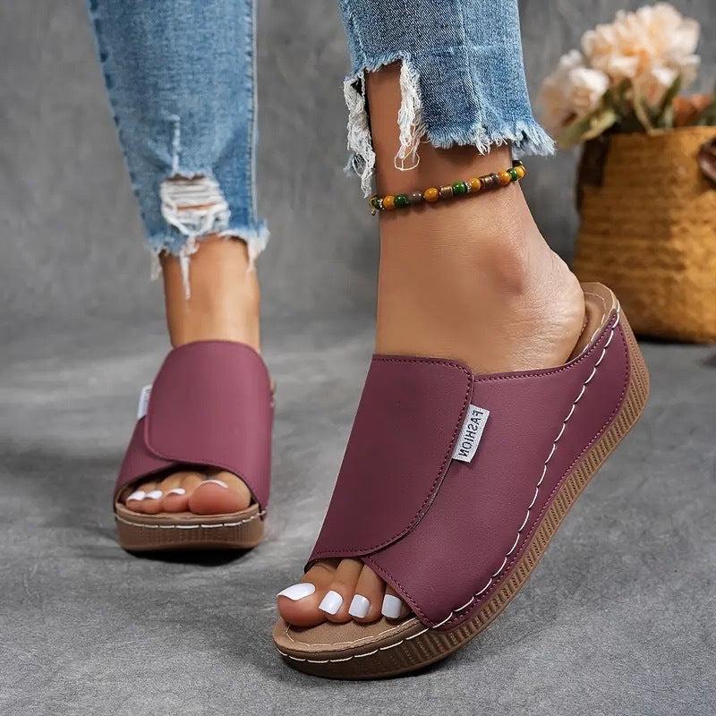 Women's Open Toe Slip-On Wedge Sandals - Comfortable Casual Footwear for Summer