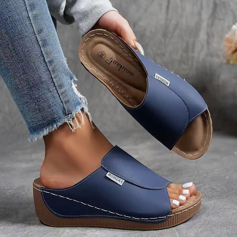 Women's Open Toe Slip-On Wedge Sandals - Comfortable Casual Footwear for Summer