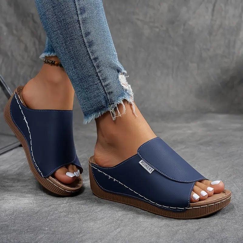 Women's Open Toe Slip-On Wedge Sandals - Comfortable Casual Footwear for Summer