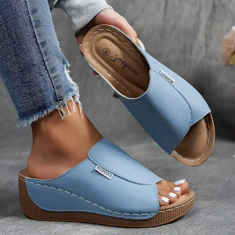Women's Open Toe Slip-On Wedge Sandals - Comfortable Casual Footwear for Summer