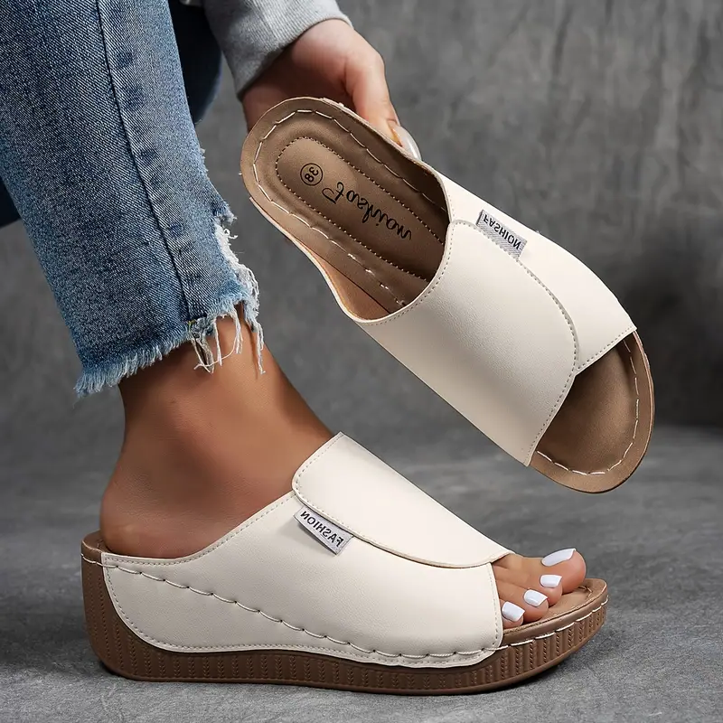 Women's Open Toe Slip-On Wedge Sandals - Comfortable Casual Footwear for Summer