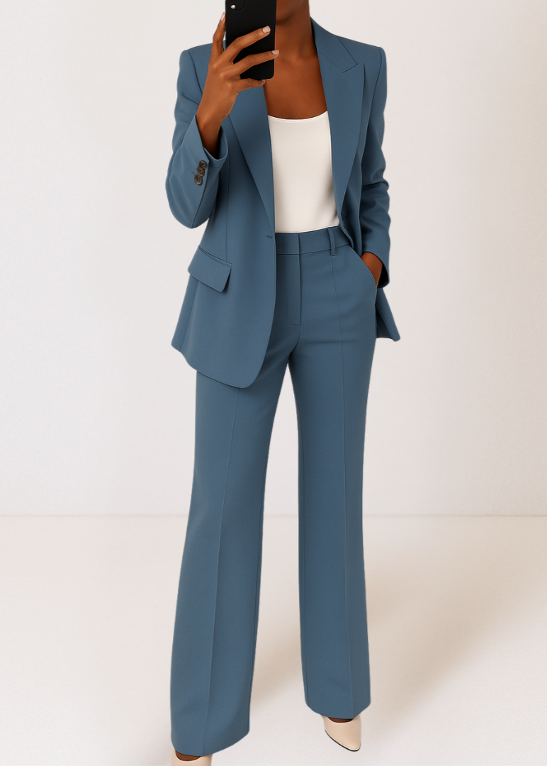 Women's Tailored Blazer and Trousers Set - Chic Two-Piece Pantsuit for Office and Formal Events