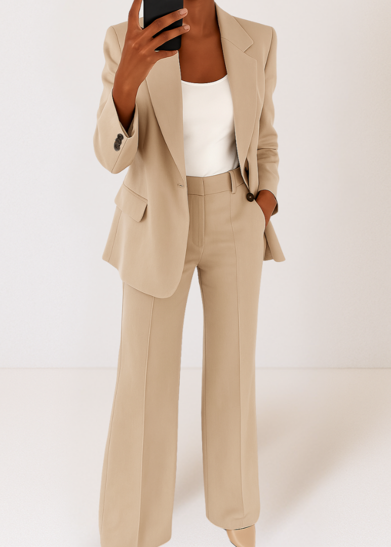 Women's Tailored Blazer and Trousers Set - Chic Two-Piece Pantsuit for Office and Formal Events