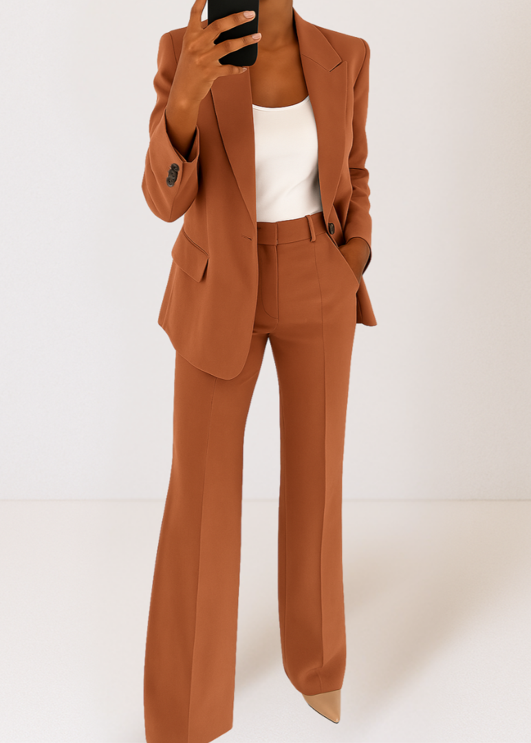 Women's Tailored Blazer and Trousers Set - Chic Two-Piece Pantsuit for Office and Formal Events