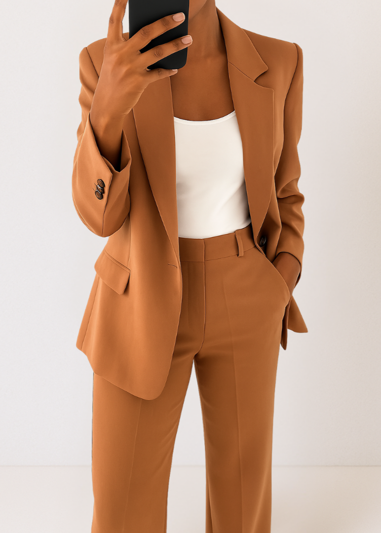 Women's Tailored Blazer and Trousers Set - Chic Two-Piece Pantsuit for Office and Formal Events