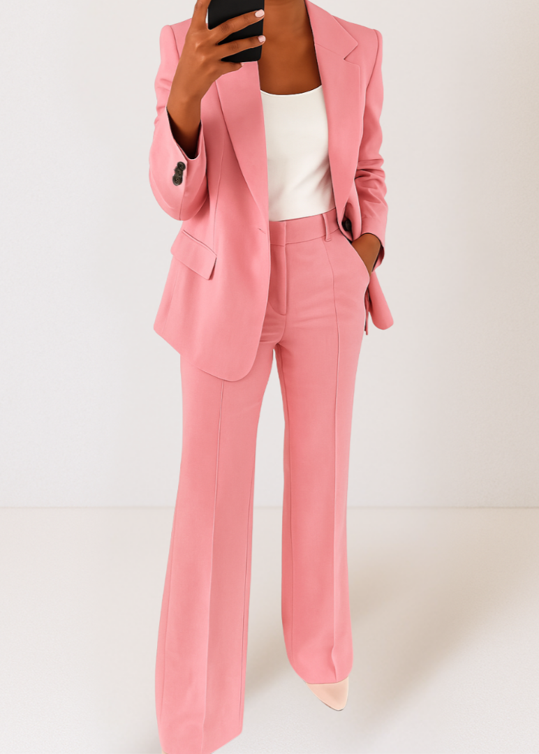Women's Tailored Blazer and Trousers Set - Chic Two-Piece Pantsuit for Office and Formal Events