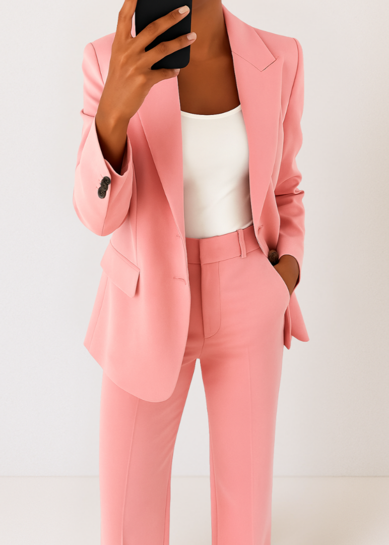 Women's Tailored Blazer and Trousers Set - Chic Two-Piece Pantsuit for Office and Formal Events