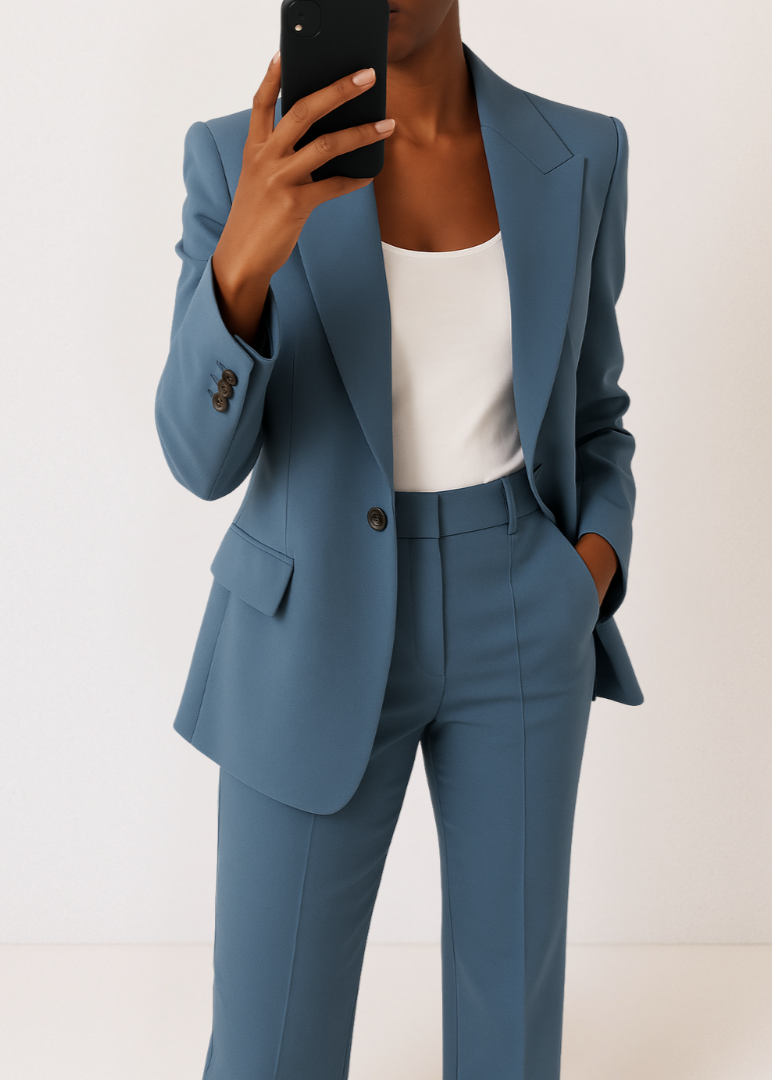Women's Tailored Blazer and Trousers Set - Chic Two-Piece Pantsuit for Office and Formal Events