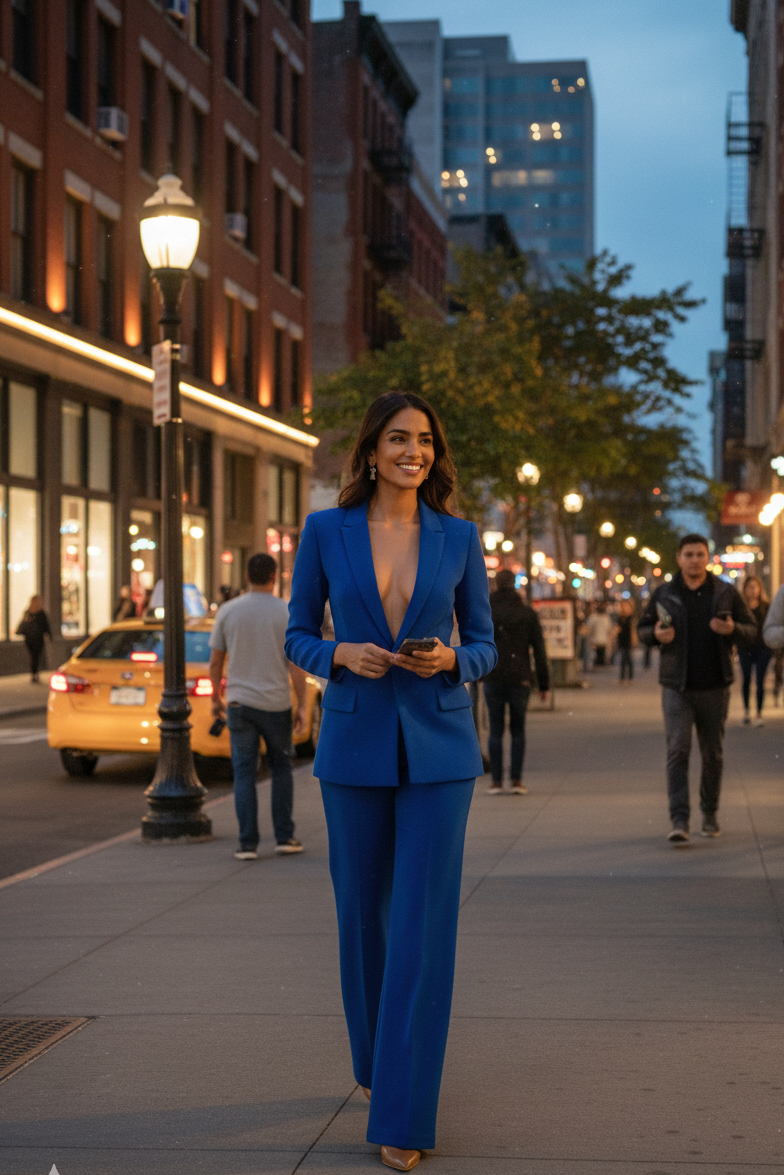 Women's Tailored Blazer and Wide-Leg Trouser Set - Stylish Office Wear in Premium Fabric