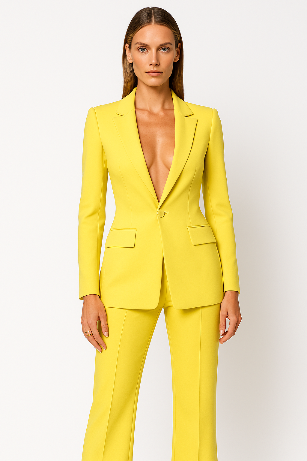 Women's Tailored Blazer and Wide-Leg Trouser Set - Stylish Office Wear in Premium Fabric