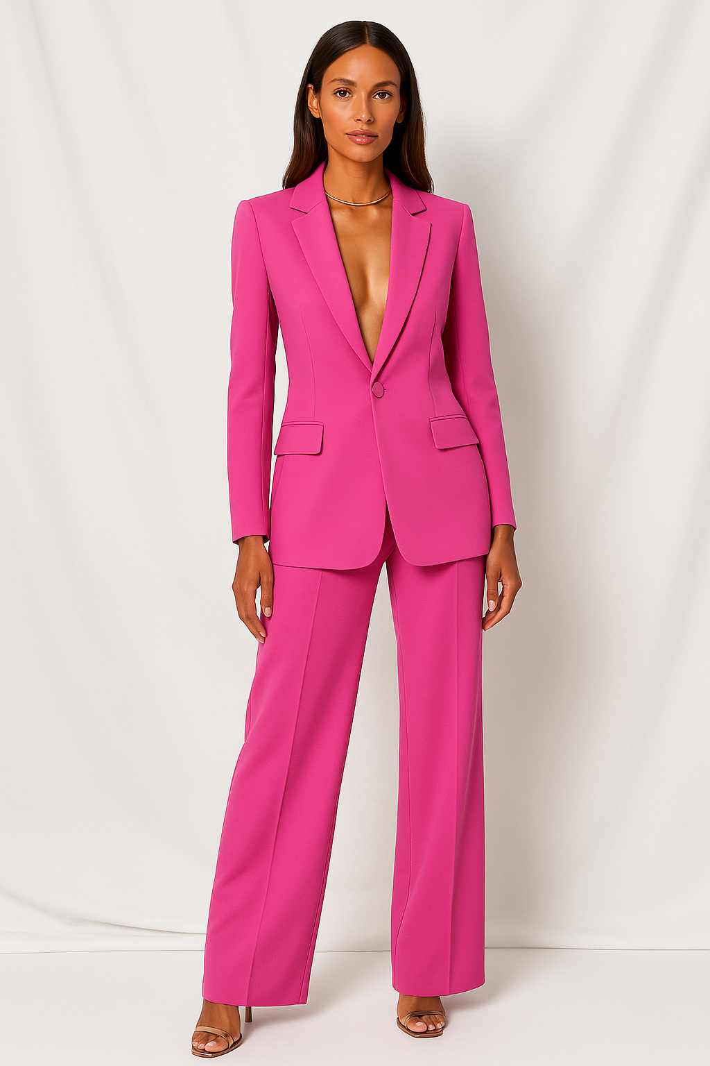 Women's Tailored Blazer and Wide-Leg Trouser Set - Stylish Office Wear in Premium Fabric